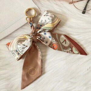 Elegant Clockwork Bow Handbag Charm Keychain - Twilly Style Silk Bag Accessory